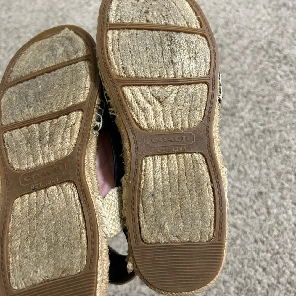 Coach Rayanne Sling Flat Espadrille Black Women's Size 8 Fabric Summer Signature